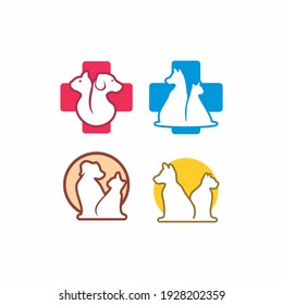 set of cat and dog logo vector