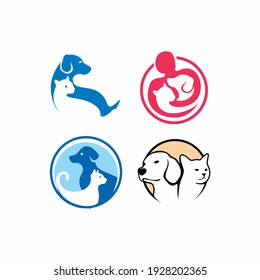 set of cat and dog logo vector