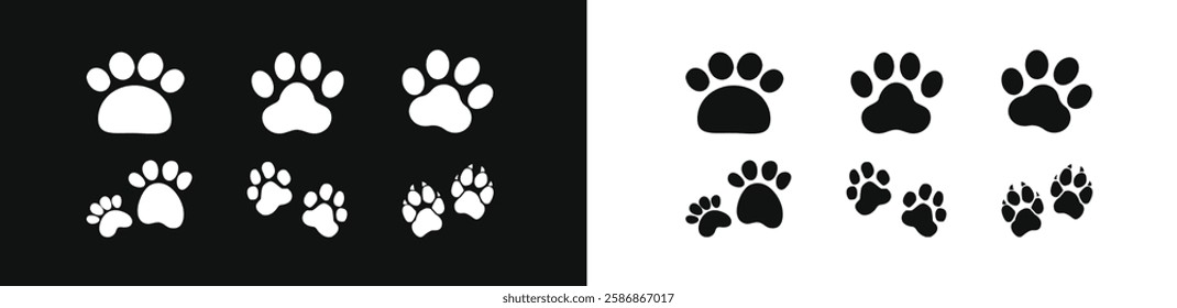 Set of Cat or dog paw icon. Paw icon. Dog, cat paw icon. Zoo, vet logo element. Paw print vector symbol. Vector illustration flat design isolated on white background