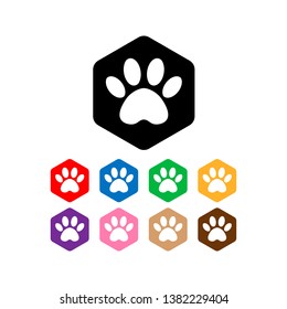 set cat and dog paw print inside hexagon. set the dog's track in the hexagon.