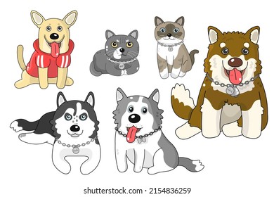 set cat and dog in vector