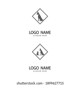 Set Cat and Dog vector silhouettes logo template
