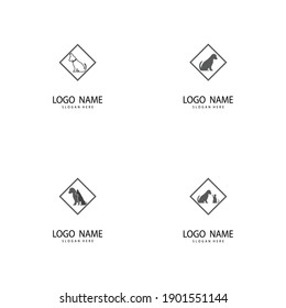 Set Cat and Dog vector silhouettes logo template
