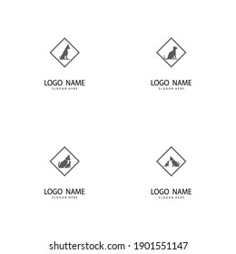 Set Cat and Dog vector silhouettes logo template