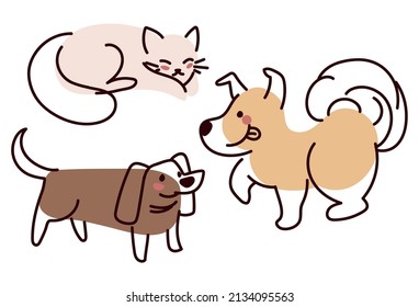 set of cat and dogs pets animals
