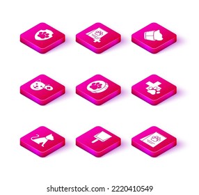 Set Cat, Dustpan, Veterinary clinic symbol, Paw print, Bag of food for dog,  and  icon. Vector