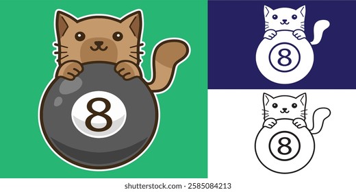 set of cat with eight ball good for logo, sticker, badge, element design, etc