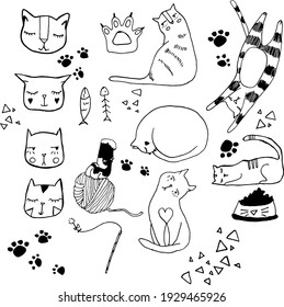 set with cat elements, simple, blackwhite