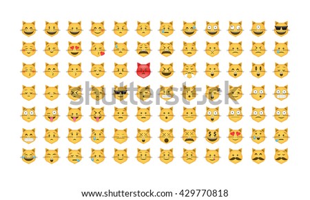  Set of cat emoticon vector. Emoji vector. Smile icon set.  Emoticon icon web - stock vector.