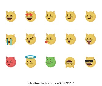 Set of  cat emoticon vector isolated on white background. Emoji vector. Smile icon set. Emoticon icon web.