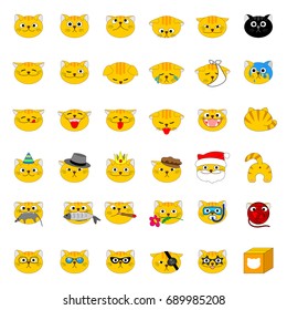 Set of of cat emoticons in cartoon style, emoji isolated on white background