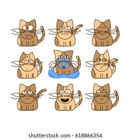 Set of cat emoticons. Cute cat Emoji in cartoon style. 