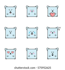 Set of cat emoticons, isolated on white background, animal designed with different emotions, cute kitten emoji.

