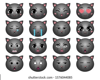 Set of cat emoticons vector isolated. Emoji icons. Vector illustration set with cats faces in flat style.