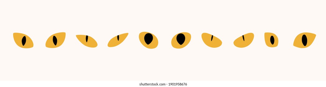 Set of cat eyes different shapes isolated on white background. Abstract art for printing cartoon style. Vector illustration