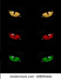 Set of cat eyes in red, yellow and green