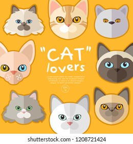 Set of cat face on yellow background : Vector Illustration