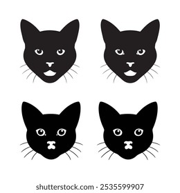 Set of cat face silhouette vector illustration. Editable image.