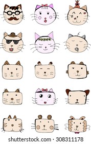 set of cat faces