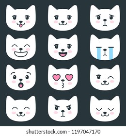 Set of cat faces with different emotions