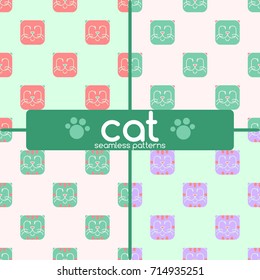 Set. Cat. Four seamless patterns.
