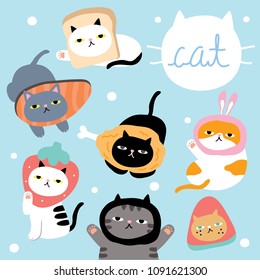 set cat with funny cartoon hat