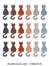 Set of cat fur color coats. Types of tabby in different color. svg
