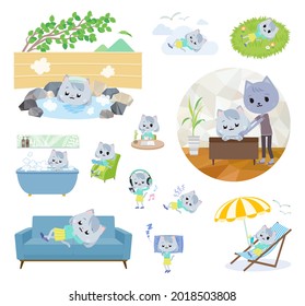 A set of Cat girl about relaxing.It's vector art so it's easy to edit.