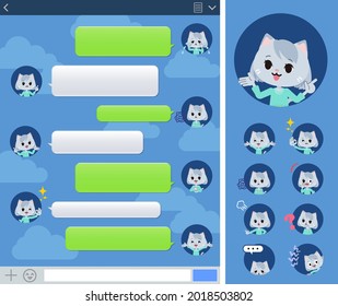 A set of Cat girl with expresses various emotions on the SNS window.It's vector art so it's easy to edit.