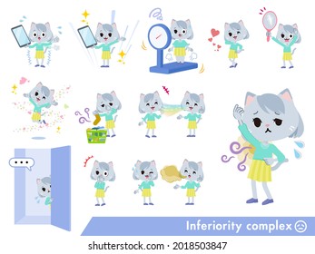 A set of Cat girl on inferiority complex.It's vector art so it's easy to edit.