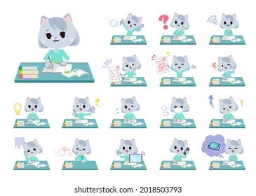 A set of Cat girl on study.It's vector art so it's easy to edit.