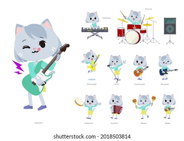 A set of Cat girl playing rock 'n' roll and pop music.It's vector art so it's easy to edit.