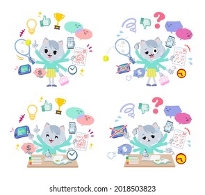 A set of Cat girl who perform multitasking.It's vector art so it's easy to edit.