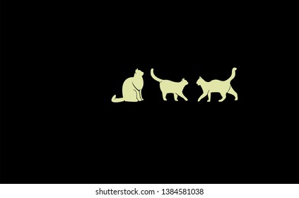 set CAT gold black background logo icon designs vector illustration sign silhouette