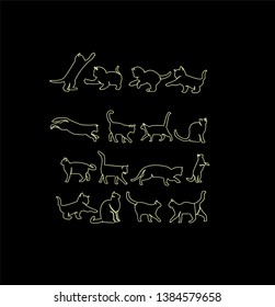 set CAT gold outline with black background logo icon designs vector illustration sign silhouette