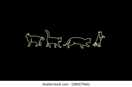 set CAT gold outline with black background logo icon designs vector illustration sign silhouette