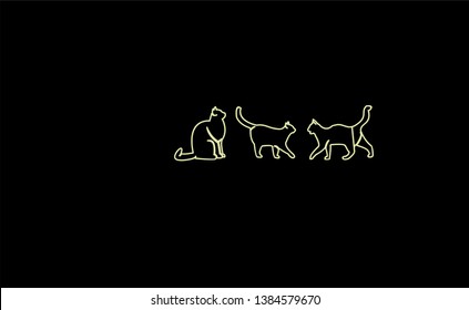 set CAT gold outline with black background logo icon designs vector illustration sign silhouette