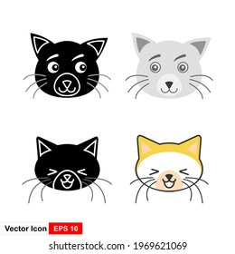 Set cat head icon. Flat style vector graphic art illustration, clip art isolated on white background.