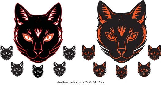 Conjunto de cabeza de gato Siluetas, gato Animales Vector