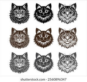 Set of cat head Silhouettes, cat Animals vector