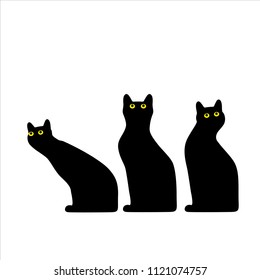 Set of cat icon silhouette on white background
