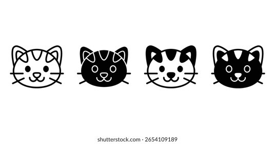 Set of Cat Icons Black and White Kitten Heads Vector Design Illustration