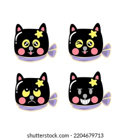 
Set cat icons face icon on white background, icon set, vector