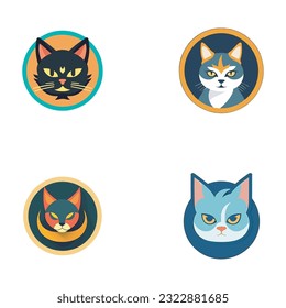 Set of cat icons in flat style. Vector illustration for your design