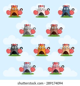 Set of cat icons. Funny collection of different cats.