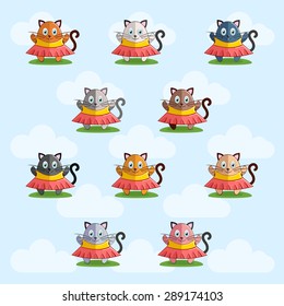 Set of cat icons. Funny collection of different cats.
