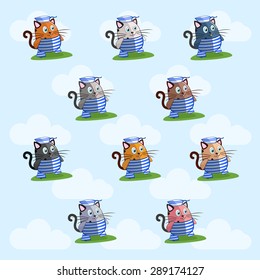 Set of cat icons. Funny collection of different cats.