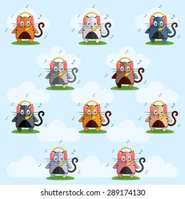 Set of cat icons. Funny collection of different cats.