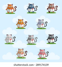 Set of cat icons. Funny collection of different cats.