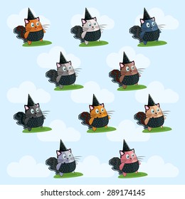 Set of cat icons. Funny collection of different cats.